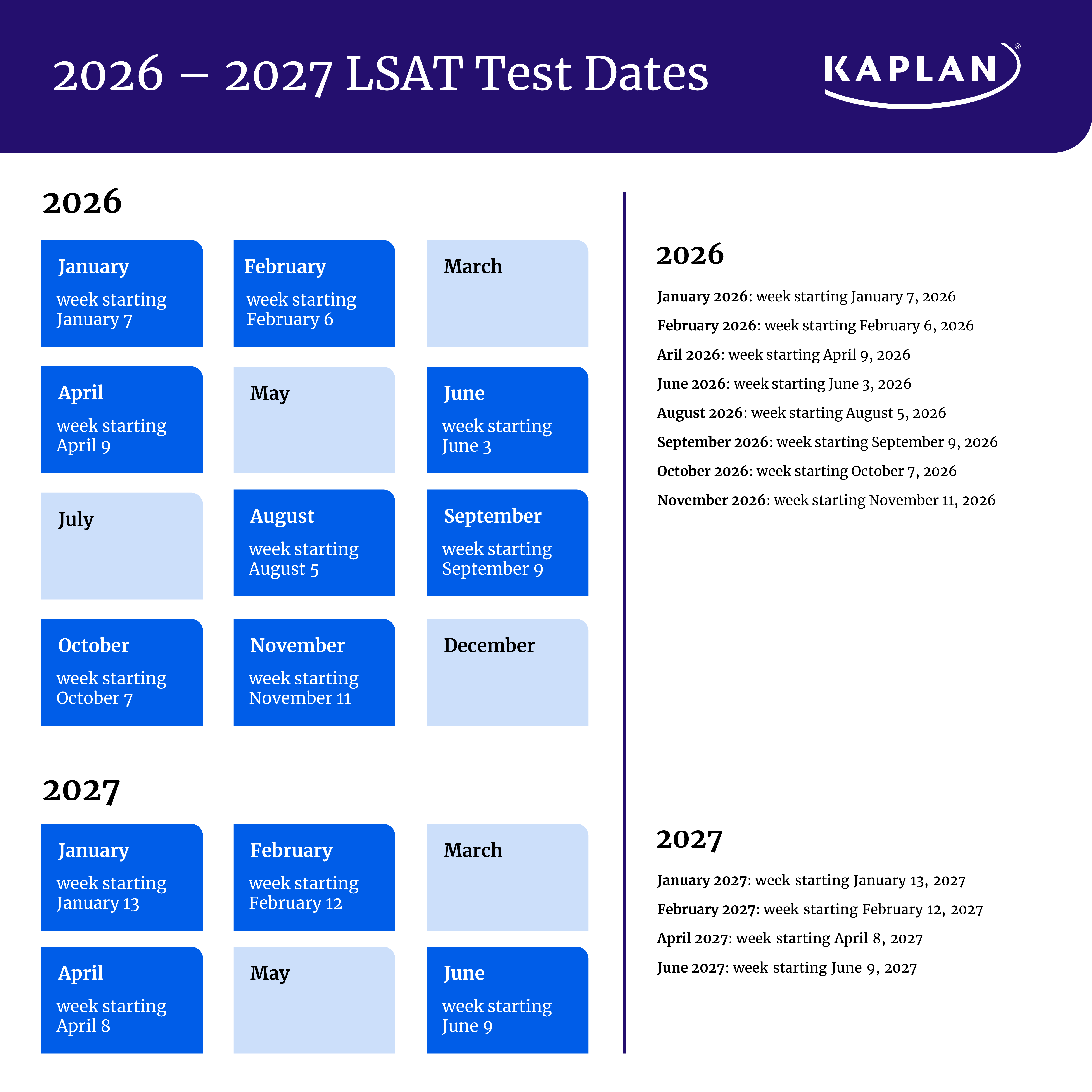 2026 - 2027 LSAT Dates Calendar